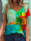 Printed V-neck Short-sleeved T-shirt Shopvhs.com
