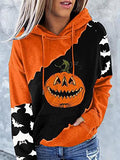 Pumpkin Bat Print Pocket Contrast Hoodie Shopvhs.com