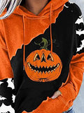 Pumpkin Bat Print Pocket Contrast Hoodie Shopvhs.com