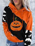 Pumpkin Bat Print Pocket Contrast Hoodie