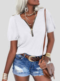 Pure Zipper V-Neck Short Sleeve T-Shirt Shopvhs.com