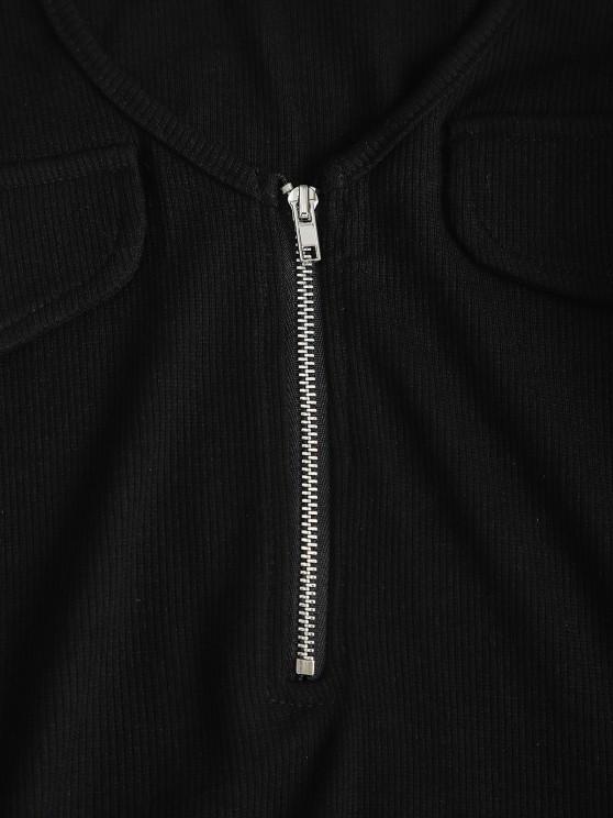 Quarter Zip Flap Detail Ribbed Bodysuit Shopvhs.com