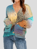 Rainbow Pocket Button Long Sleeve Sweater Cardigan Shopvhs.com