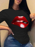Red Lip Crew Neck Short Sleeve T-Shirt Shopvhs.com