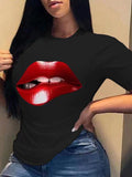 Red Lip Crew Neck Short Sleeve T-Shirt Shopvhs.com