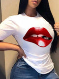 Red Lip Crew Neck Short Sleeve T-Shirt Shopvhs.com