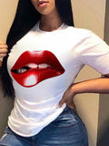 Red Lip Crew Neck Short Sleeve T-Shirt Shopvhs.com