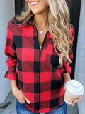 Red Plaid Long Sleeve Zipper Coat Shopvhs.com