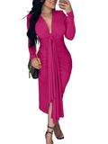 Long Sleeve Tie Up Bodycon Midi Dreses