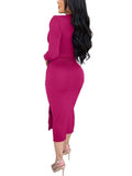 Long Sleeve Tie Up Bodycon Midi Dreses