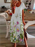 Casual Short Sleeve Flower Slit Dress