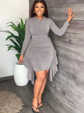 Plus Size Long Sleeves Round Neck Mini Dresses