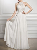 A-Line Scoop Neck Floor-Length Chiffon Lace Bridesmaid Dress With Split Front
