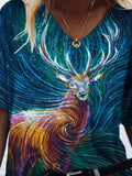 Animal Printed V-neck Short-sleeved T-shirt