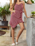 Asymmetry Sling Ruffle Plaid Dress