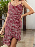 Asymmetry Sling Ruffle Plaid Dress