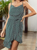 Asymmetry Sling Ruffle Plaid Dress