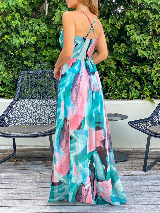 Bohemian Color Block Sling Dress