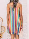 Bohemian Multicolor Striped Chiffon Sleeveless Sling Beach Short Dress