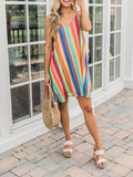 Bohemian Multicolor Striped Chiffon Sleeveless Sling Beach Short Dress