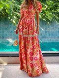 Bohemian Short-sleeved Printed Long Dress