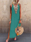 Bohemian Sleeveless Deep V-neck Side Slit Dress