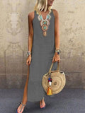 Bohemian Sleeveless Deep V-neck Side Slit Dress