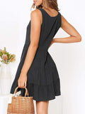 Button Sleeveless V-neck A-line Dress