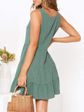 Button Sleeveless V-neck A-line Dress