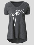 Casual Dandelion Print Short-sleeved V-neck T-shirt