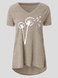 Casual Dandelion Print Short-sleeved V-neck T-shirt