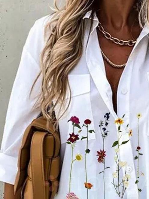 Casual Loose Floral Print Long-sleeved Shirt