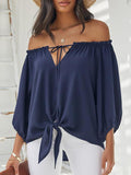 Casual One-word Shoulder Strap Blouse