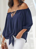 Casual One-word Shoulder Strap Blouse