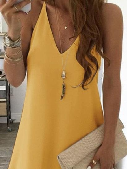 Casual Solid Color Sleeveless Suspender Mini Skirt