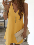 Casual Solid Color Sleeveless Suspender Mini Skirt