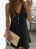 Casual Solid Color Sleeveless Suspender Mini Skirt