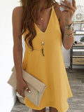Casual Solid Color Sleeveless Suspender Mini Skirt