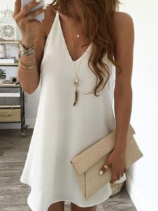 Casual Solid Color Sleeveless Suspender Mini Skirt