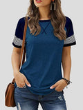 Casual Splicing Faded Short-sleeved Ladies T-shirt