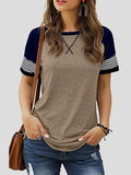 Casual Splicing Faded Short-sleeved Ladies T-shirt