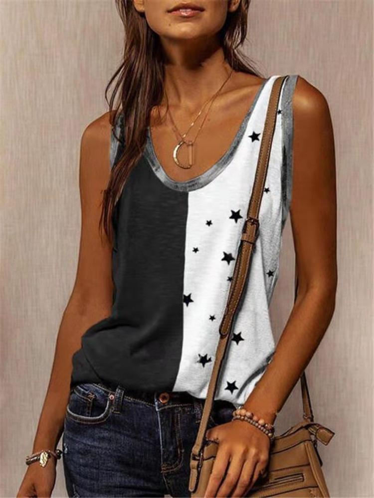 Casual Star Print Colorblock Sleeveless Vest