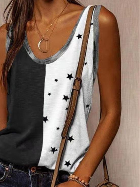 Casual Star Print Colorblock Sleeveless Vest