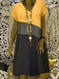 Color Block Short Sleeve V-neck Dress