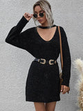 Confetti Drop Shoulder Choker Sweater Dress