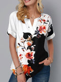 Digital Printed V-neck Short-sleeved Top