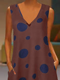 Dot Print V-neck Loose Sleeveless Dress