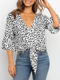 Fashion V-neck Flared Sleeve Knotted Top