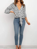 Fashion V-neck Flared Sleeve Knotted Top