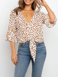 Fashion V-neck Flared Sleeve Knotted Top